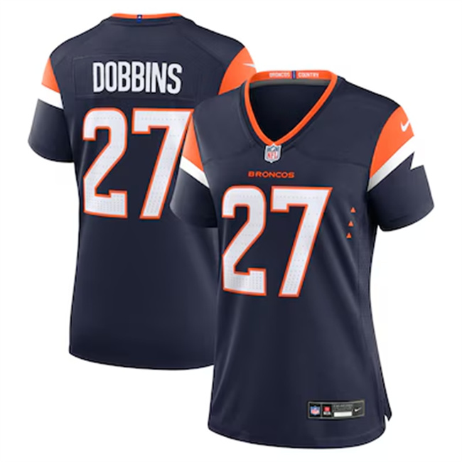 Women's Navy Denver Broncos #27 J.K. Dobbins 2025 Alternate Stitched Game Jersey(Run Small)